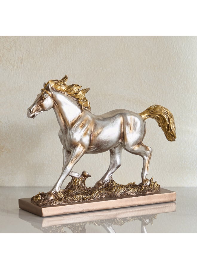 Home Box Polyresin Standing Horse Figurine - Gold and Silver - Image 1